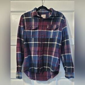 American Eagle Heritage Flannel Shirt, Size Small, Blue And Burgandy Plaid